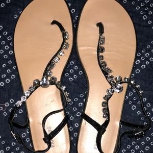 Express Black w Rhinestone T-Strap Sandal Size 10